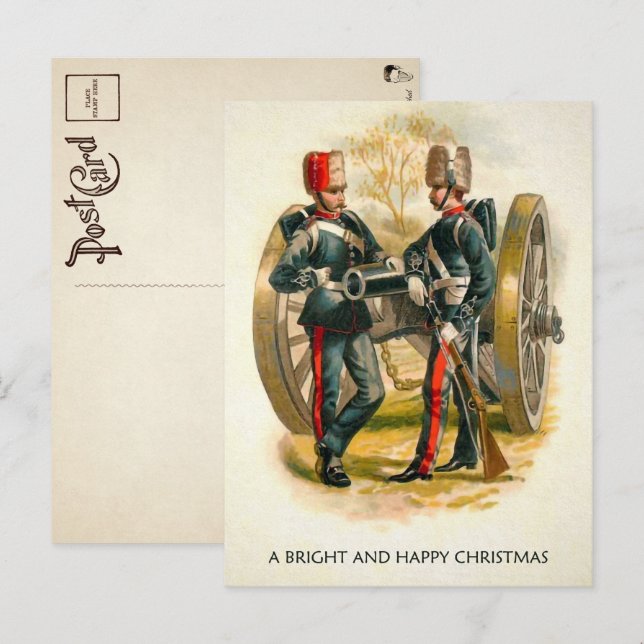Cartão postal de Natal de soldados antigos  (Frente/Verso)