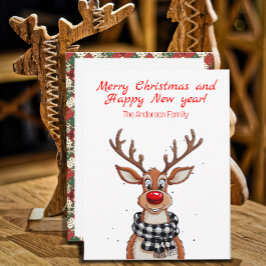 Cartão postal de Natal do adorável rena Rudolph