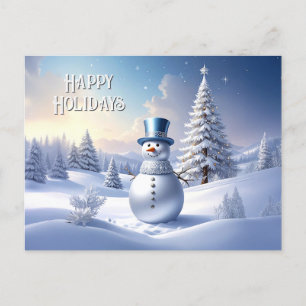 Cartão postal de Natal do boneco de neve de chapéu