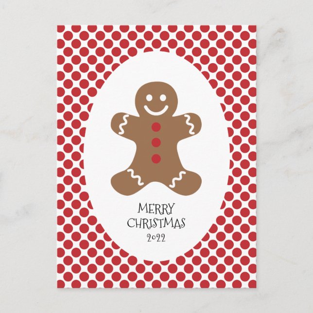 Cartão postal de Natal do homem de gengibre com bo (Frente)