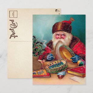 Cartão postal de Natal do Papai Noel fumando zanga