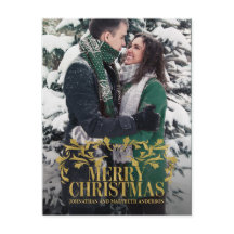 Cartão postal de Natal Feliz e Dourado do Ornament