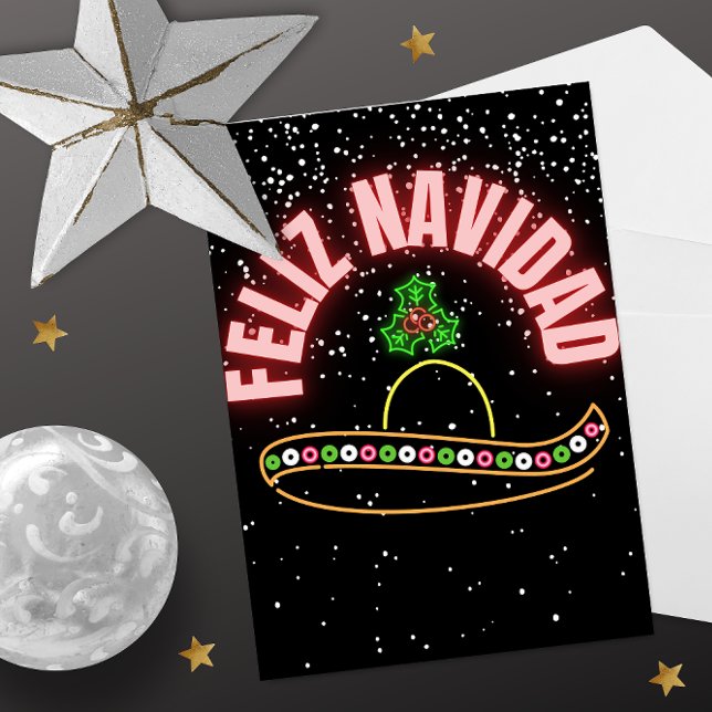 Cartão postal de Natal Feliz Navidad Neon Sombrero (Criador carregado)