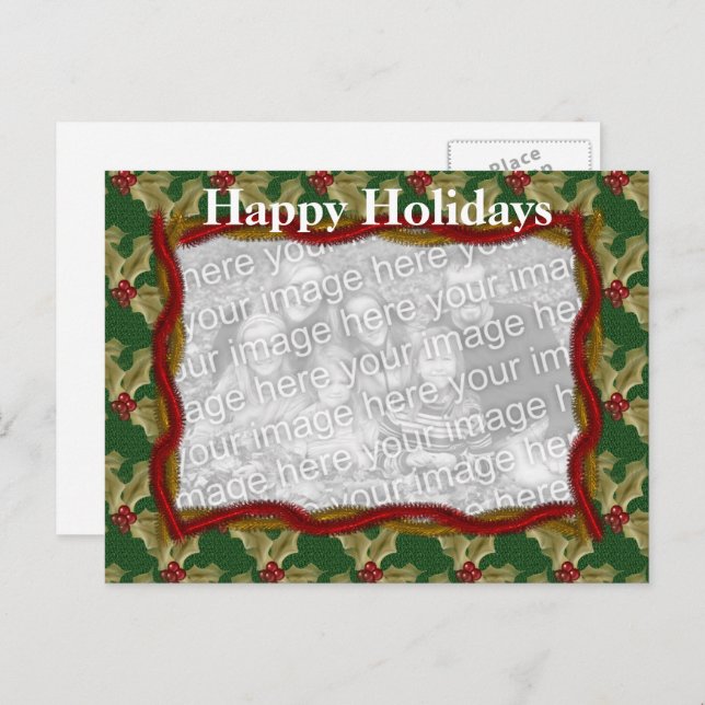 Cartão postal de Natal Holly E Garland (Frente/Verso)