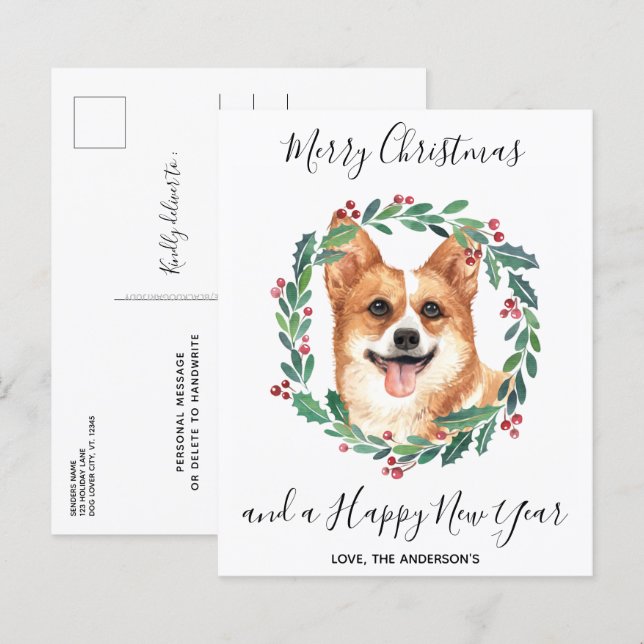 Cartão-postal de Natal Merry Welsh Corgi (Frente/Verso)