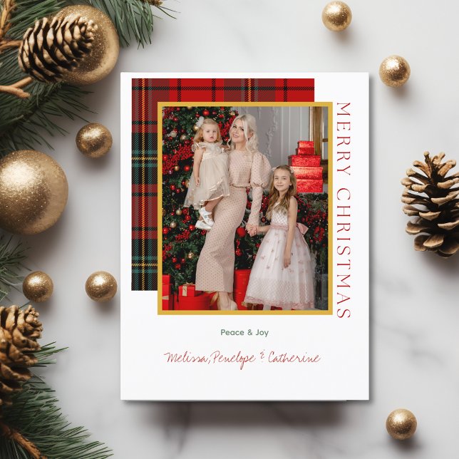 Cartão postal de Natal Moderno da Xadrez Elegante (Elegant Plaid Modern Christmas Photo Postcard
)