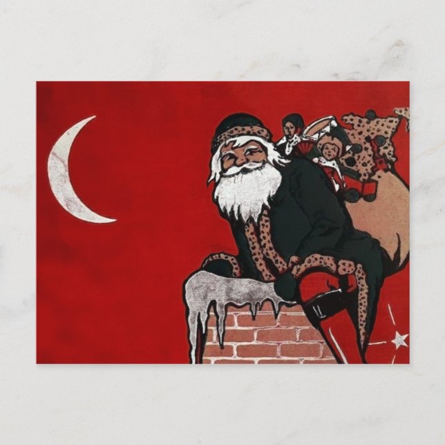 Cartão postal de Natal para Papais noeis Vintage (Frente)