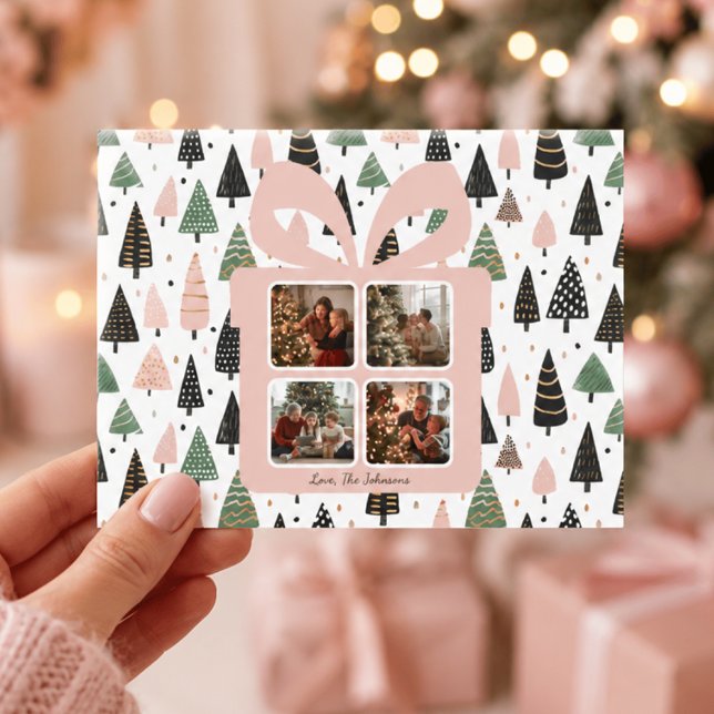 Cartão Postal de Natal Personalizado Moderno Rosa (Criador carregado)