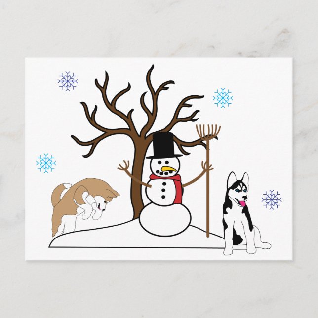 Cartão postal de Natal Siberian Husky (Frente)
