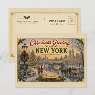 Cartão postal de Natal vintage do Central Park