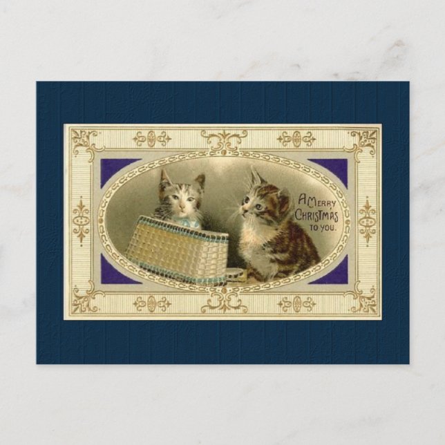 Cartão postal de Natal Vintage Kitten (Frente)