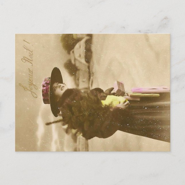 Cartão postal de Natal Vintage Lady | Feriado Clás (Frente)