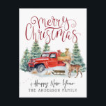 Cartão postal de Natal Vintage Red Truck<br><div class="desc">Este cartão postal de Natal é clássico e perfeito para qualquer pessoa na sua lista de correio. Adicione seu texto personalizado a este design usando as caixas "Editar este modelo design" no lado direito do item, ou clique no botão azul "Personalizar" para organizar o texto, alterar as fontes e cores...</div>