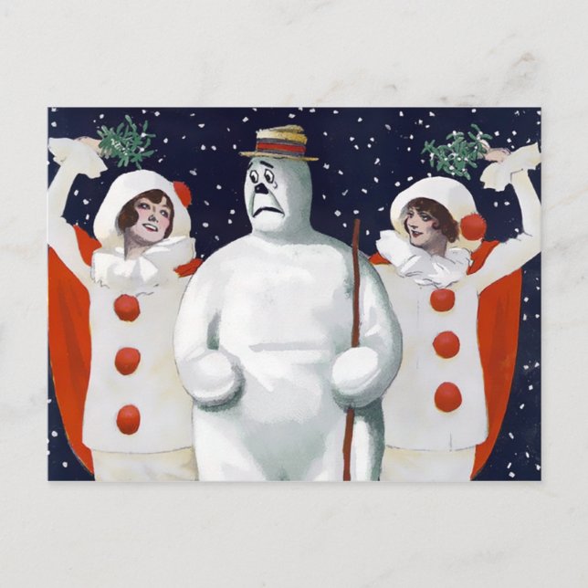 Cartão postal de Natal Vintage Snowman (Frente)