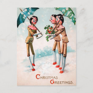 Cartão postal de Natal Vintage Victorian Wood Dol