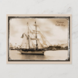 Cartão postal de navio alto em tom castanho vintag