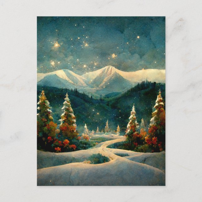 Cartão postal de negócios de Natal com paisagem e  (Frente)