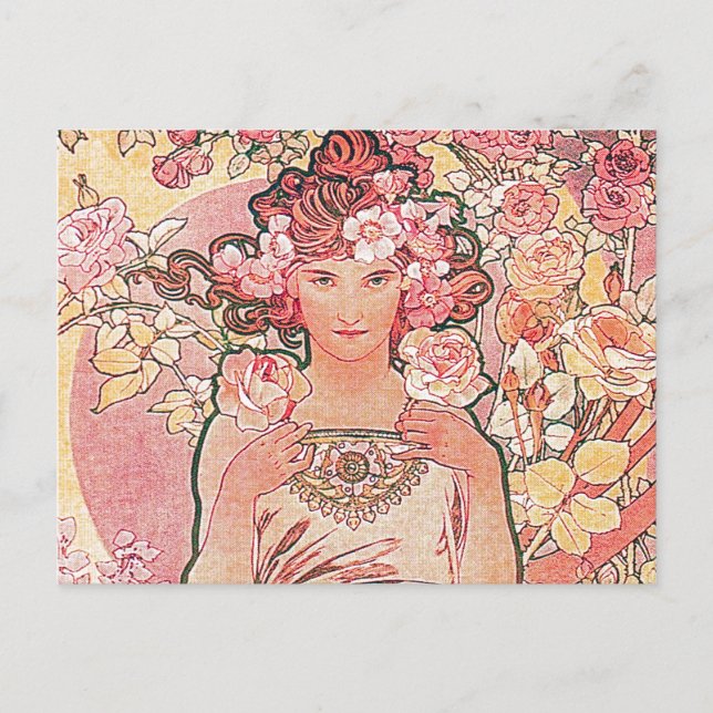 Cartão postal de noiva de rosa Flower Girl Art Nou (Frente)