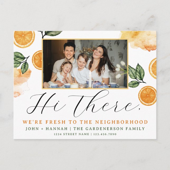 Cartão postal de novo vizinho em aquarela cítrica (Frente)