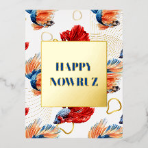 Cartão postal de Nowruz Dancing Goldfish Trio Foil