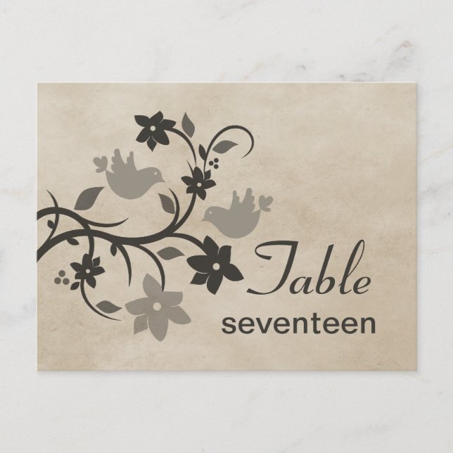 Cartão Postal de Número de Mesa com Flores Cinzas  (Frente)