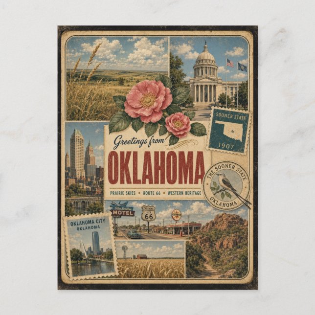 Cartão postal de Oklahoma com estilo vintage autên (Frente)