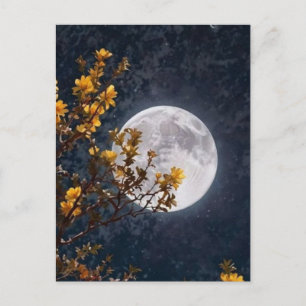Cartão Postal de Outono Dourado Lua Cheia   Árvore