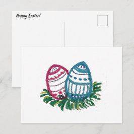 Cartão postal de ovos de Páscoa rosa e azul