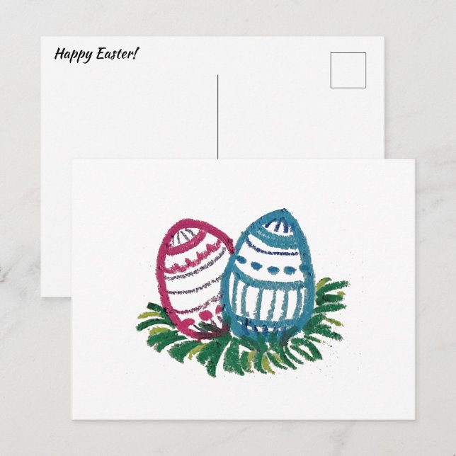 Cartão postal de ovos de Páscoa rosa e azul (Frente/Verso)