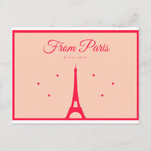 Cartão Postal De Paris com Amor - Inscrição vermelha
