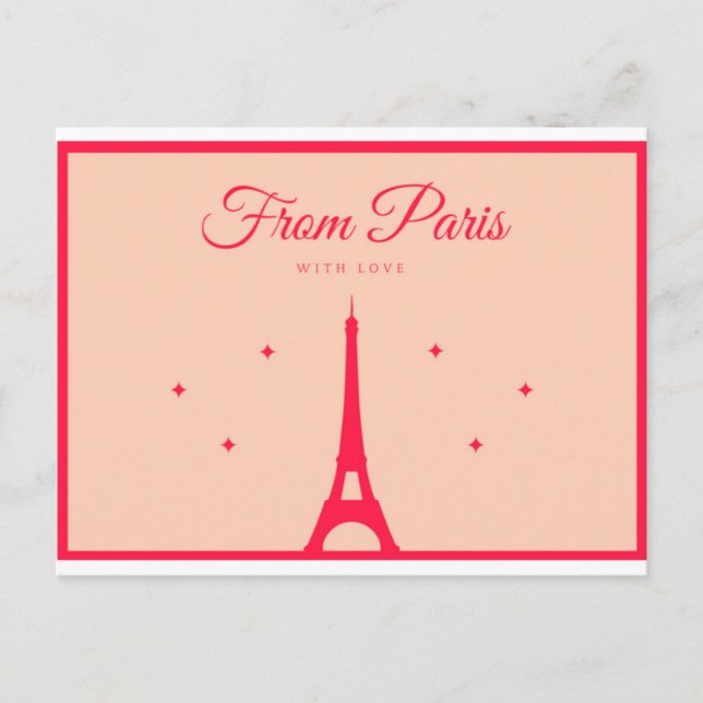 Cartão Postal De Paris com Amor - Inscrição vermelha (Frente)