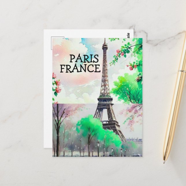 Cartão postal de Paris, impressão artística, aquar (Frente/Verso In Situ)