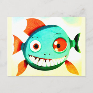 Cartão postal de peixe de desenho animado engraçad