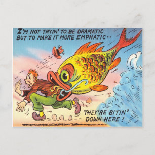 Cartão postal de peixe engraçado Pescador Cartoon 