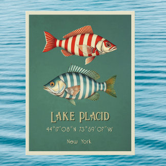 Cartão postal de peixe náutico de Lake Placid Nova