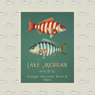 Cartão postal de peixes náuticos do Lago Michigan