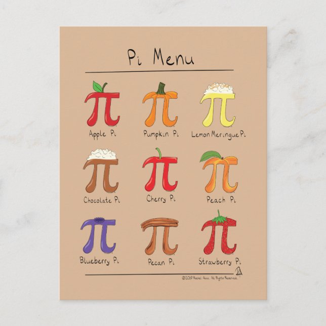 Cartão postal de Pi Dia Pi de Math Pi Cute Menu Pi (Frente)