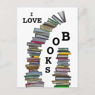 Cartão postal de pilhas de livros