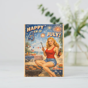 Cartão Postal de Pin-Up Vintage do Dia 4 de Julho