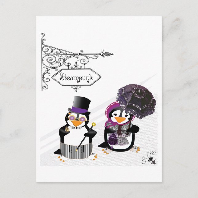 Cartão Postal de Pinguins Steampunk (Frente)