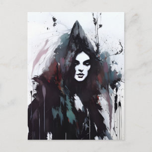 Cartão postal de pintura a tinta preta de bruxa
