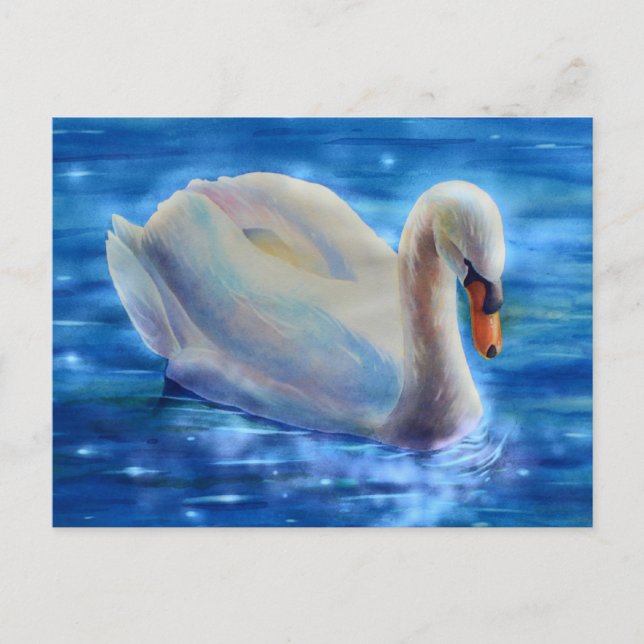 Cartão postal de pintura aquarela de cisne branco (Frente)