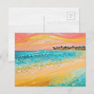 Cartão postal de pintura digital de óleo de praia