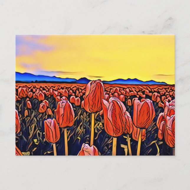 Cartão Postal de Pintura do Campo de Tulipas Verme (Frente)