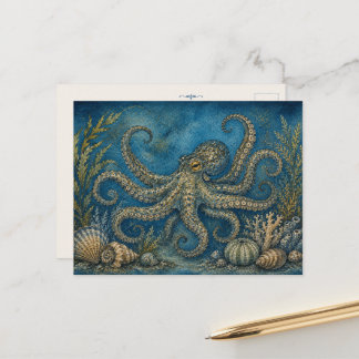 Cartão Postal de polvo de águas profundas inspirad