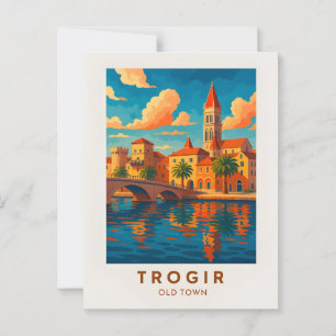 Cartão postal de pôster de viagem retrô de Trogir
