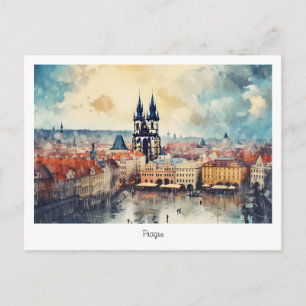 Cartão postal de Praga à noite na República Tcheca