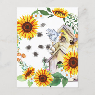 Cartão postal de primavera Sunflower Birdhouse Vin