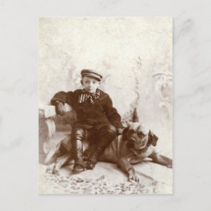 Cartão Postal de Rapaz Antigo com Cachorro