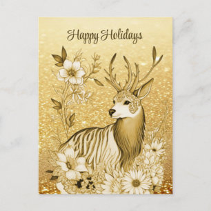 Cartão Postal de Rena Floral Dourada
